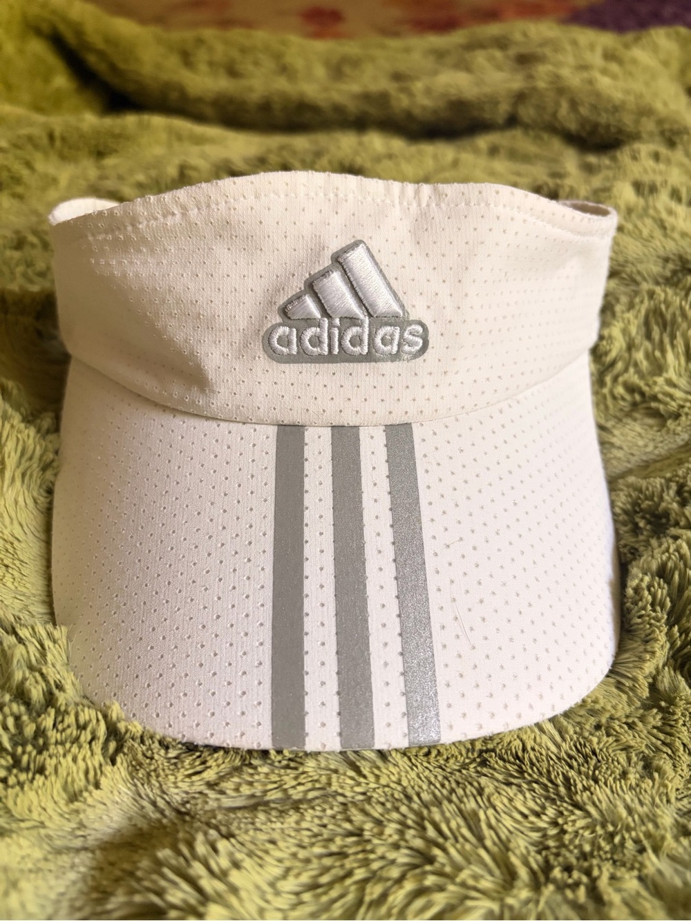 adidas White Visor with Silver Stripe Accents